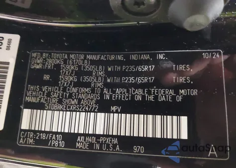 2024 Toyota Sienna Le z USA, uszkodzony, nr VIN 5TDBRKECXRS224772